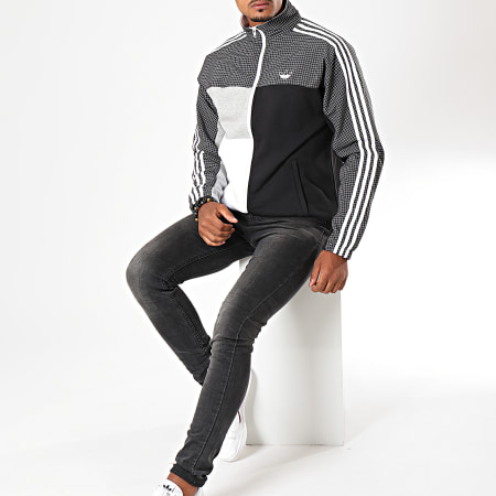 Adidas Originals - Veste Zippée A Bandes Et Carreaux ASYMM ED5521 Noir Gris Chiné Blanc