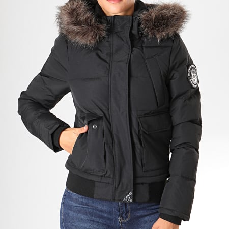Superdry - Chaqueta de piel con capucha para mujer Everest Ella Black