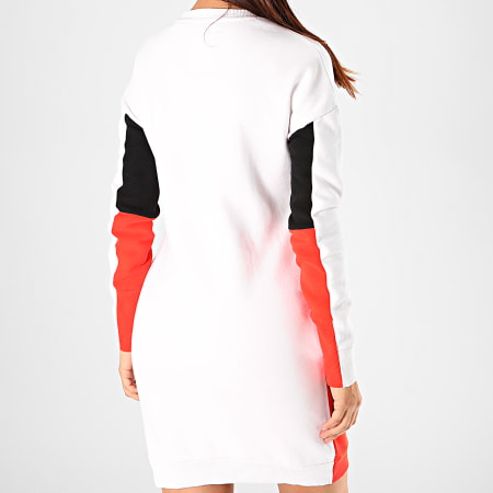 Superdry - Robe Sweat Crewneck Femme Panel Sleeve W8000020A Blanc Orange