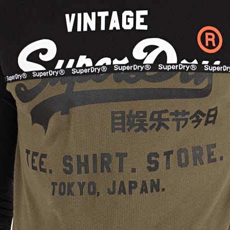 Superdry - Tee Shirt Manches Longues Shop Split Panel M6000016A Noir Vert Kaki