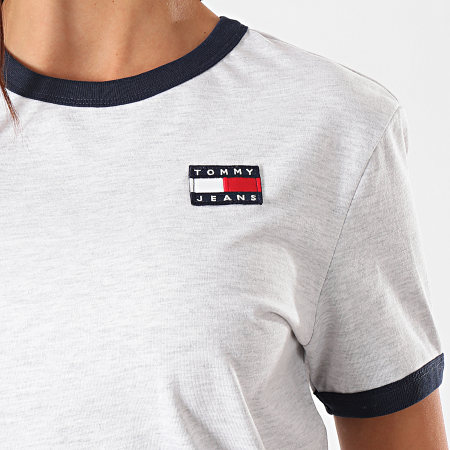 Tommy Jeans - Camiseta Ringer Badge para mujer 7226 Heather Grey