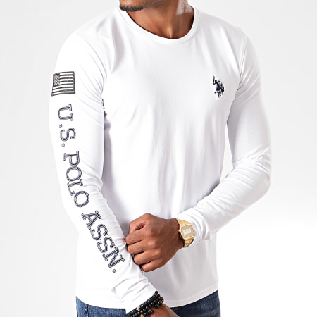 US Polo ASSN - Camiseta de manga larga con la bandera de la USPA blanca