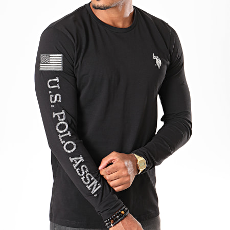 US Polo ASSN - Camiseta de manga larga con la bandera de la USPA negra