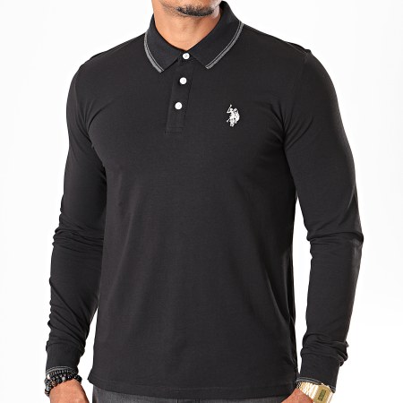 US Polo ASSN - Camiseta Doble Caballo Manga Larga Negra