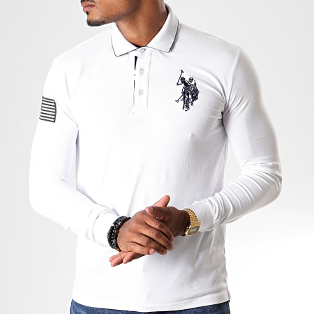 US Polo ASSN - Tee Shirt Manches Longues USPA Flag Polo Blanc