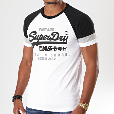 Superdry - Tee Shirt VL Tri Colour Raglan M1000062A Blanc Noir