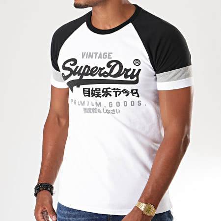 Superdry - Tee Shirt VL Tri Colour Raglan M1000062A Blanc Noir