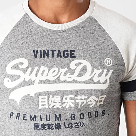 Superdry - Camiseta raglán tricolor VL M1000062A Gris jaspeado Gris claro jaspeado