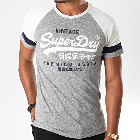 Superdry - Camiseta raglán tricolor VL M1000062A Gris jaspeado Gris claro jaspeado