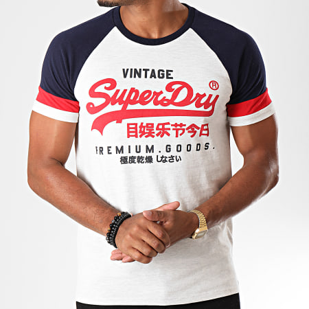 Superdry - Camiseta VL Tri Color Raglan M1000062A Gris claro moteado Azul marino