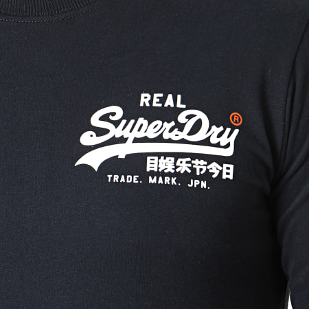 Superdry - Camiseta de manga larga lineal con logo vintage M6000021A azul marino