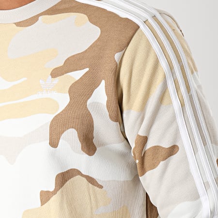Adidas Originals - Sudadera con cuello redondo de camuflaje a rayas ED6982 Beige Marrón Blanco