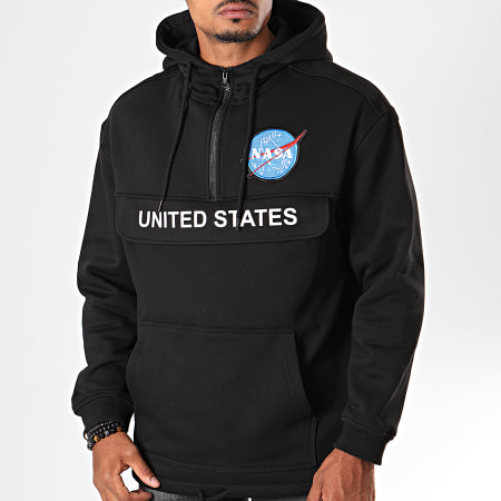 NASA - Sudadera con capucha y cuello con cremallera MT1164 Negro