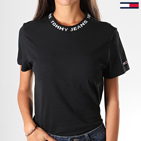 Tommy Jeans - Camiseta Mujer Slim Cuello Marca 7354 Negro