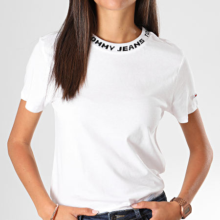 Tommy Jeans - Tee Shirt Slim Femme Branded Neck 7354 Blanc