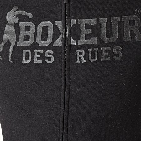 Boxeur Des Rues - Sweat Zippé Capuche A Bandes 40012L Noir Blanc Doré