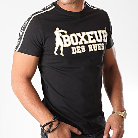 Boxeur Des Rues - Tee Shirt A Bandes 20072L Noir Doré