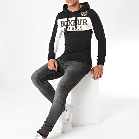 Boxeur Des Rues - Camiseta de manga larga con capucha 20162L Negro Blanco Oro