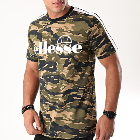 Ellesse - Tee Shirt Camouflage A Bandes Livenza SHC07392 Vert Kaki Blanc Noir