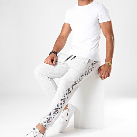 Tommy Jeans - Pantalones de chándal a rayas con estampado de logotipo de Corp 7197 Heather Grey Navy Blue