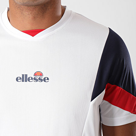 Ellesse - Tee Shirt De Sport Col V Oversize Beasley SEC07499 Blanc Bleu Marine Rouge