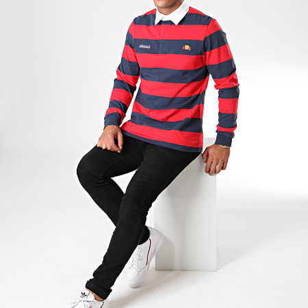 Ellesse - Polo Manches Longues A Rayures Chandler Rugby SHC07332 Rouge Bleu Marine Blanc