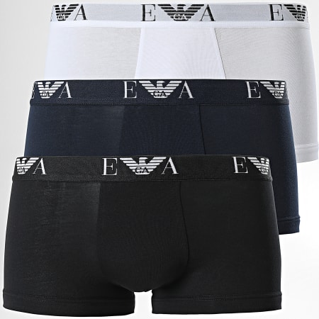 Emporio Armani - Set di 3 boxer in cotone elasticizzato 111357-CC715 nero bianco blu navy