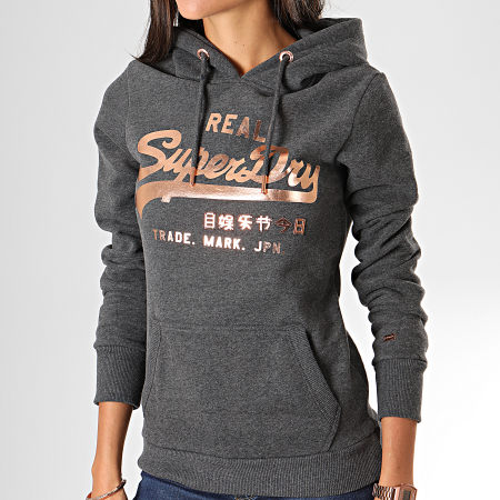 Superdry - Sweat Capuche Femme Logo Metalwork Entry W2000059A Gris Anthracite Chiné