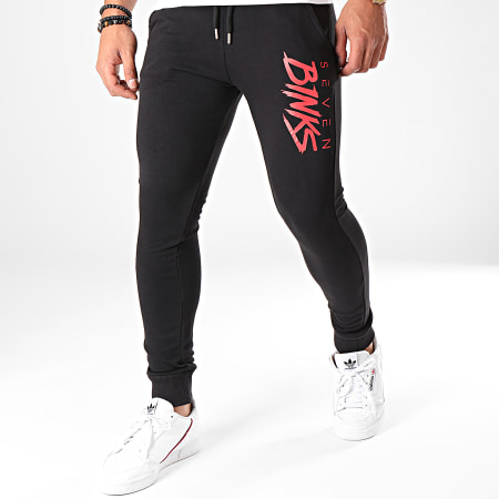 7 Binks - Pantaloni da jogging con logo nero rosso