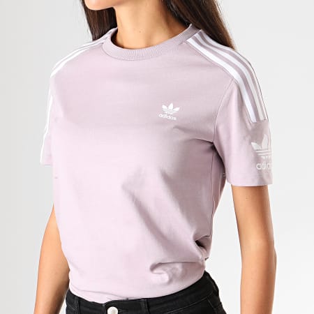 Adidas Originals - Tee Shirt Femme A Bandes Lock Up ED7533 Lila Blanc