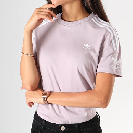Adidas Originals - Tee Shirt Femme A Bandes Lock Up ED7533 Lila Blanc
