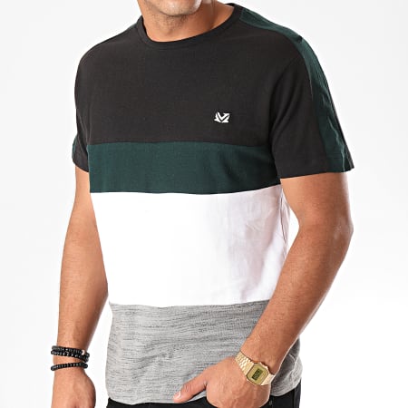 MZ72 - Camiseta De Rayas Tileno Gris Jaspeado Blanco Negro Verde