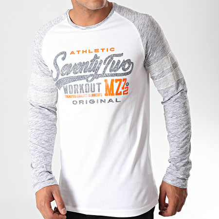 MZ72 - Camiseta de manga larga Theon blanco gris jaspeado