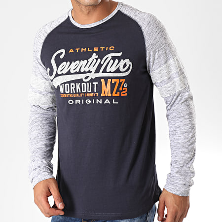 MZ72 - Camiseta de manga larga Theon azul marino gris jaspeado naranja