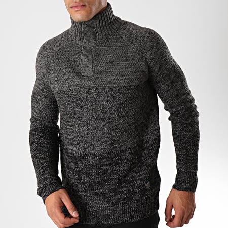 MZ72 - Pull Col Montant Soggy Gris Anthracite Noir Chiné