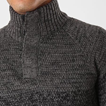 MZ72 - Pull Col Montant Soggy Gris Anthracite Noir Chiné