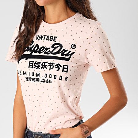 Superdry - Tee Shirt Femme Good Shimmer Aop Entry W1000016B Rose Doré