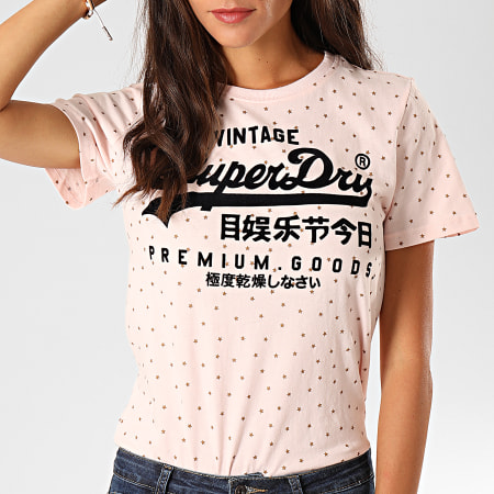 Superdry - Tee Shirt Femme Good Shimmer Aop Entry W1000016B Rose Doré