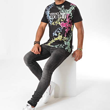 Versace Jeans Couture - Renacimiento Floral Camiseta B3GUB7M2 Negro