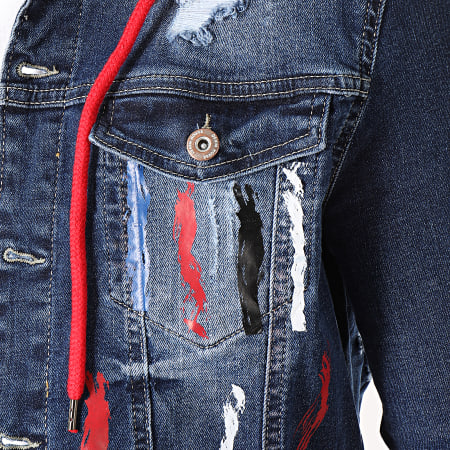 Black Needle - Veste Jean Destroy 2558 Bleu Denim Rouge