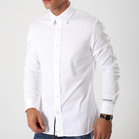 Calvin Klein - Camisa de manga larga con cinta de monograma 3122 Blanco