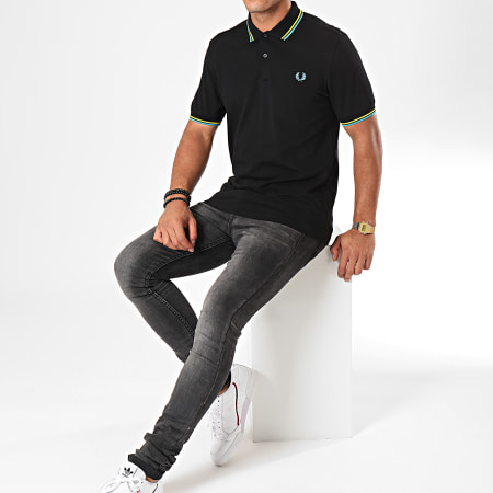 Fred Perry - Polo Manches Courtes Twin Tipped M3600 Noir Bleu Clair Jaune