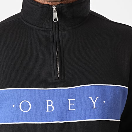 Obey - Sweat Col Zippé Deal Mock Noir Bleu