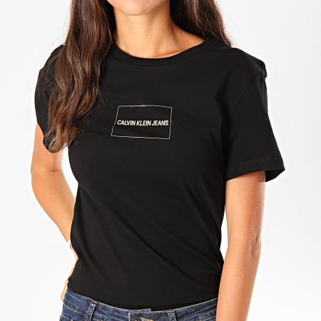 Calvin Klein - Tee Shirt Femme Institutional Box Logo 2235 Noir Doré