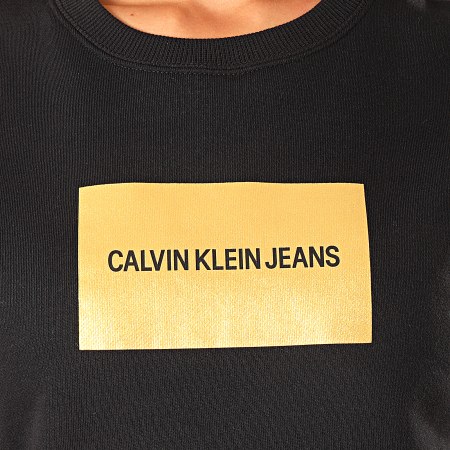 Calvin Klein - Sudadera de Cuello Redondo de Mujer Logo de Caja Dorada Institucional 2245 Negro Dorado