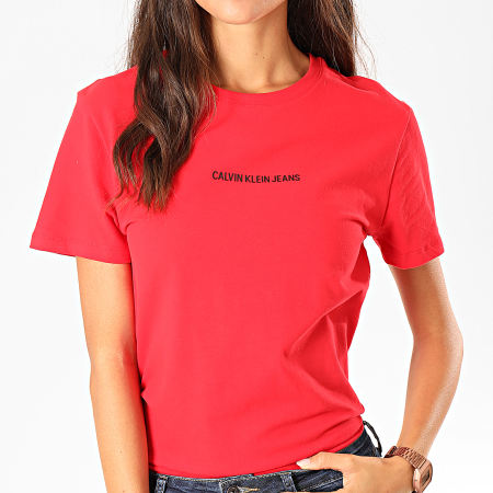 Calvin Klein - Camiseta Elástica Logo Institucional Mujer 2258 Rojo Negro