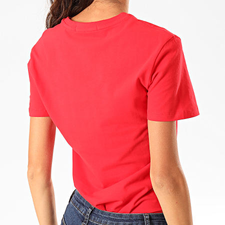 Calvin Klein - Camiseta Elástica Logo Institucional Mujer 2258 Rojo Negro