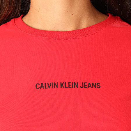 Calvin Klein - Camiseta de manga larga elástica con logotipo institucional para mujer 2259 rojo negro