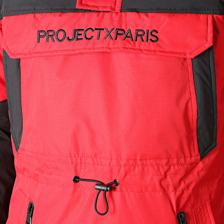 Project X Paris - Parka Demi Zip Capuche Fourrure 1950005 Rouge Noir