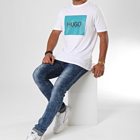 HUGO - Tee Shirt Dolive 194 50422155 Blanc Bleu Canard